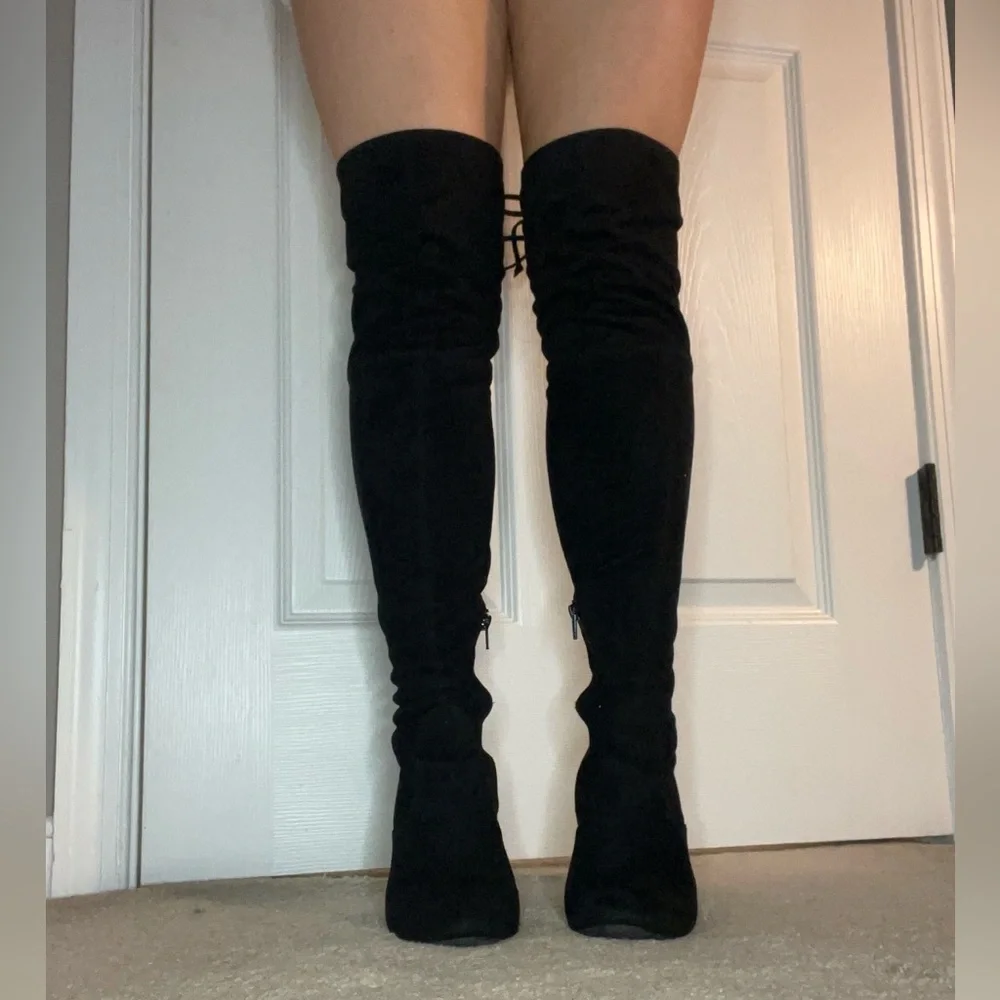 Black Over-the-Knee Heeled Boots – Size 7